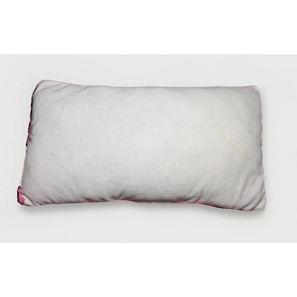 Holiday Time Merry Bright Christmas Lumbar Pillow Pink Pom Pom Trim 16x9